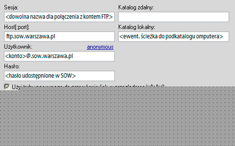 konfigurowanie nowego połączenia FTP