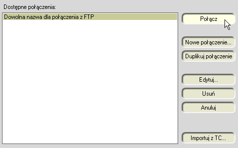 Zdefiniowane połączenie z kontem FTP