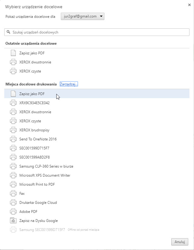 Zmiana sposobu drukowania strony internetowej