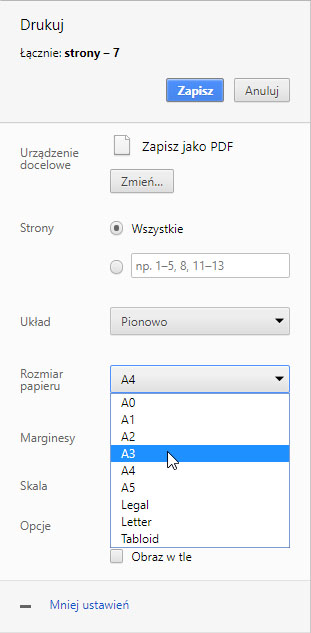 Zmiana sposobu drukowania strony internetowej