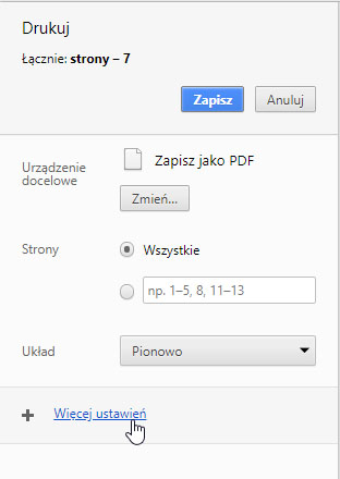 Zmiana sposobu drukowania strony internetowej