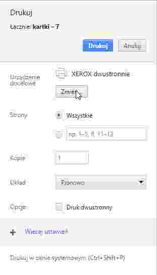 Zmiana sposobu drukowania strony internetowej