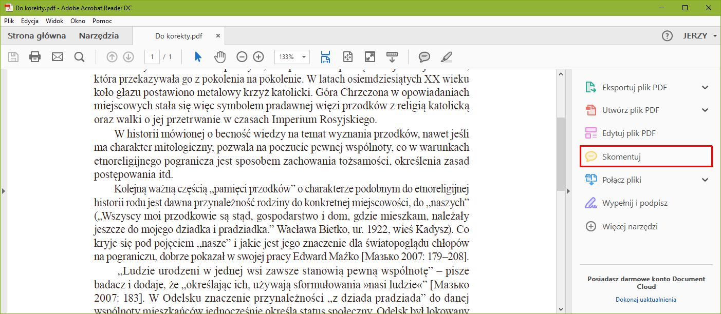 Naarzędzie „Skomentuj”