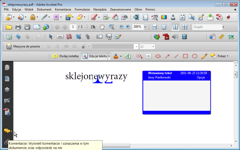 otwieranie listy komentarzy