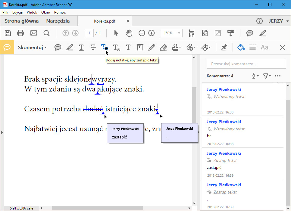 wyselekcjonowanie tekstu do zamiany